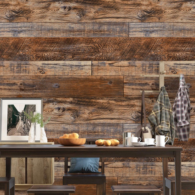 WENMER 17.71" x 394" Brown Wood Peel and Stick Wallpaper Shiplap Self Adhesive Wall Paper Wood Plank Wallpaper for Countertop Cabinet Shelf Drawer Wall Door - Image 3